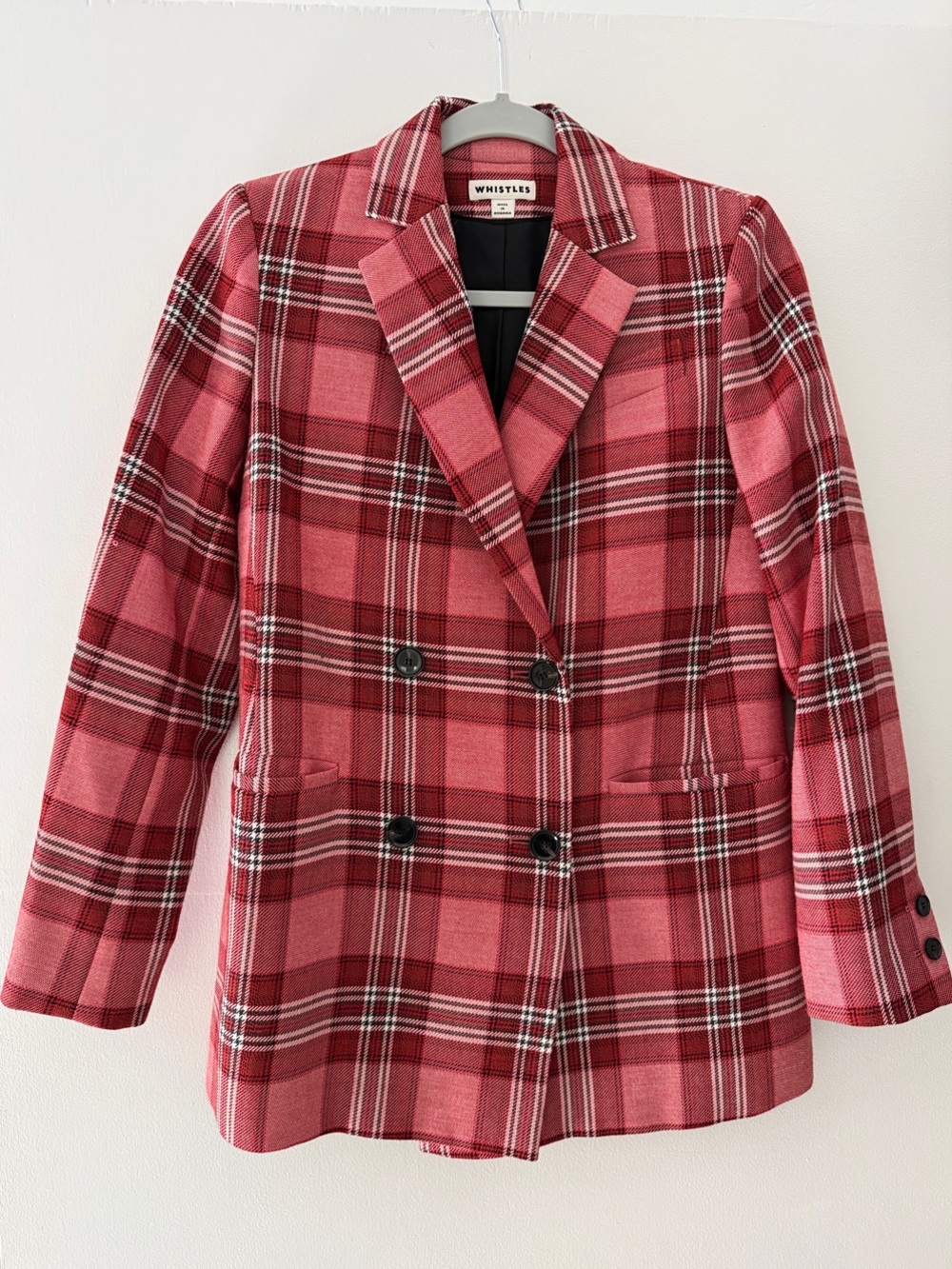 Whistles Red Pink Plaid Double-Breasted Blazer
